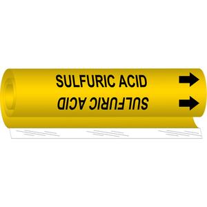 "Sulfuric Acid" Pipe Marker - Plastic, Black on Yellow, 1-1/2" - 2-3/8", 9", 8", 3/4", English, Wrap-Around