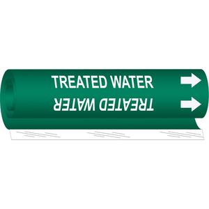 "Treated Water" Pipe Marker - Plastic, White on Green, 2-1/2" - 7-7/8", 26", 12", 1-1/4", English, Wrap-Around