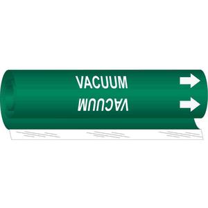 "Vacuum" Pipe Marker - Plastic, White on Green, 2-1/2" - 7-7/8", 26", 12", 1-1/4", English, Wrap-Around