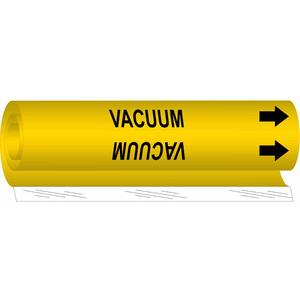 "Vacuum" Pipe Marker - Plastic, Black on Yellow, 2-1/2" - 7-7/8", 26", 12", 1-1/4", English, Wrap-Around