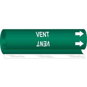 "Vent" Pipe Marker - Plastic, White on Green, 1-1/2" - 2-3/8", 9", 8", 3/4", English, Wrap-Around