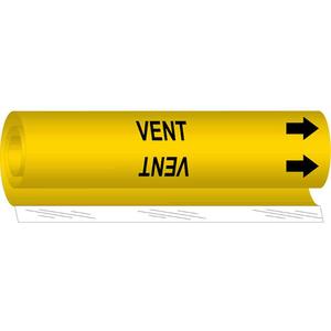 "Vent" Pipe Marker - Plastic, Black on Yellow, 1-1/2" - 2-3/8", 9", 8", 3/4", English, Wrap-Around
