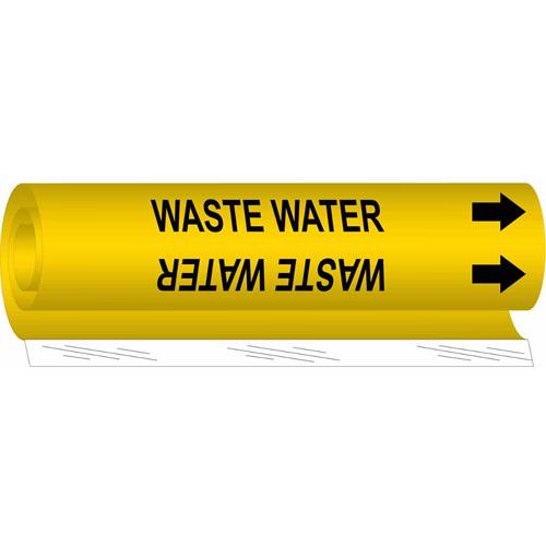"Waste Water" Pipe Marker - Plastic, Black on Yellow, 1/2" - 1-3/8", 5", 8", 1/2", English, Wrap-Around