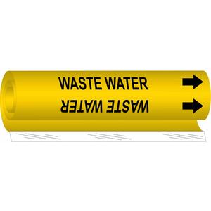 "Waste Water" Pipe Marker - Plastic, Black on Yellow, 2-1/2" - 7-7/8", 26", 12", 1-1/4", English, Wrap-Around