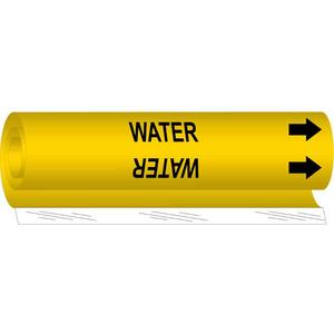 "Water" Pipe Marker - Plastic, Black on Yellow, 1-1/2" - 2-3/8", 9", 8", 3/4", English, Wrap-Around