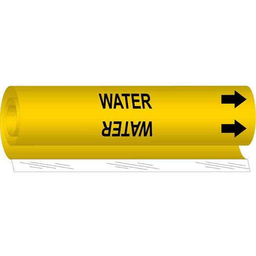 "Water" Pipe Marker - Plastic, Black on Yellow, 2-1/2" - 7-7/8", 26", 12", 1-1/4", English, Wrap-Around