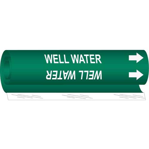 "Well Water" Pipe Marker - Plastic, White on Green, 2-1/2" - 7-7/8", 26", 12", 1-1/4", English, Wrap-Around