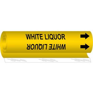 "White Liquor" Pipe Marker - Plastic, Black on Yellow, 1-1/2" - 2-3/8", 9", 8", 3/4", English, Wrap-Around