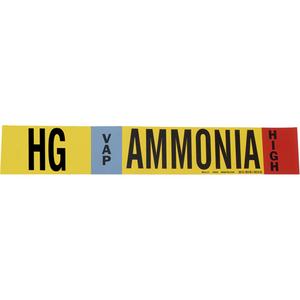 "HG Vap Ammonia High" Ammonia (IIAR) Pipe Marker - Plastic, Black on Yellow, 1-1/2" - 2-3/8", 9", 8", 3/4", English, Wrap-Around, High, VAP, HG