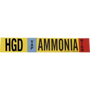 "HGD Vap Ammonia High" Ammonia (IIAR) Pipe Marker - Plastic, Black on Yellow, 1-1/2" - 2-3/8", 9", 8", 3/4", English, Wrap-Around, High, VAP, HGD