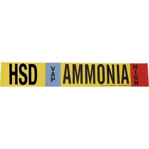 "HSD Vap Ammonia High" Ammonia (IIAR) Pipe Marker - Plastic, Black on Yellow, 1-1/2" - 2-3/8", 9", 8", 3/4", English, Wrap-Around, High, VAP, HSD
