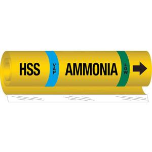 "HSS Vap Ammonia Low" Ammonia (IIAR) Pipe Marker - Plastic, Black on Yellow, 1-1/2" - 2-3/8", 9", 8", 3/4", English, Wrap-Around, Low, VAP, HSS