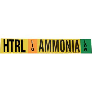 "HTRL Liq Ammonia Low" Ammonia (IIAR) Pipe Marker - Plastic, Black on Yellow, 1-1/2" - 2-3/8", 9", 8", 3/4", English, Wrap-Around, Low, LIQ, HTRL