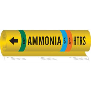 "HTRS Liq/Vap Ammonia Low" Ammonia (IIAR) Pipe Marker - Plastic, Black on Yellow, 1-1/2" - 2-3/8", 9", 8", 3/4", English, Wrap-Around, Low, LIQ/VAP, HTRS