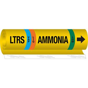 "LTRS Liq/Vap Ammonia Low" Ammonia (IIAR) Pipe Marker - Plastic, Black on Yellow, 1-1/2" - 2-3/8", 9", 8", 3/4", English, Wrap-Around, Low, LIQ/VAP, LTRS