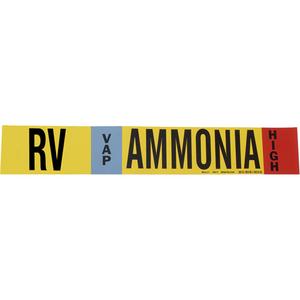 "RV Vap Ammonia High" Ammonia (IIAR) Pipe Marker - Plastic, Black on Yellow, 1-1/2" - 2-3/8", 9", 8", 3/4", English, Wrap-Around, High, VAP, RV
