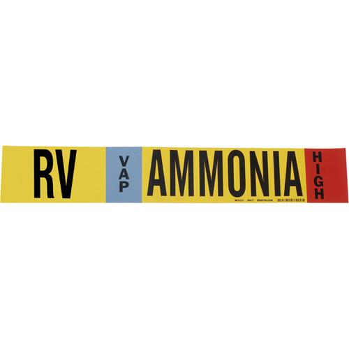 "RV Vap Ammonia High" Ammonia (IIAR) Pipe Marker - Plastic, Black on Yellow, 1-1/2" - 2-3/8", 9", 8", 3/4", English, Wrap-Around, High, VAP, RV