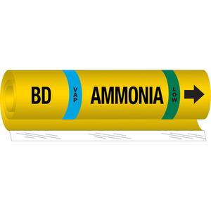 "BD Vap Ammonia Low" Ammonia (IIAR) Pipe Marker - Plastic, Black on Yellow, 2-1/2" - 7-7/8", 26", 24", 1-1/4", English, Wrap-Around, Low, VAP, BD