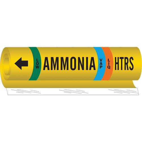 "HTRS Liq/Vap Ammonia Low" Ammonia (IIAR) Pipe Marker - Plastic, Black on Yellow, 2-1/2" - 7-7/8", 26", 24", 1-1/4", English, Wrap-Around, Low, LIQ/VAP, HTRS
