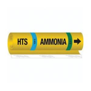 "HTS Vap Ammonia Low" Ammonia (IIAR) Pipe Marker - Plastic, Black on Yellow, 2-1/2" - 7-7/8", 26", 24", 1-1/4", English, Wrap-Around, Low, VAP, HTS
