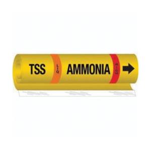 "TSS Liq Ammonia High" Ammonia (IIAR) Pipe Marker - Plastic, Black on Yellow, 2-1/2" - 7-7/8", 26", 24", 1-1/4", English, Wrap-Around, High, LIQ, TSS