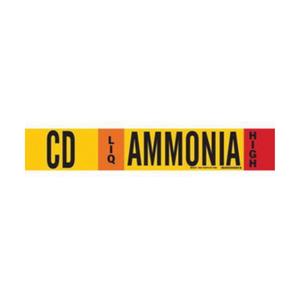"CD Liq Ammonia High" Ammonia (IIAR) Pipe Marker - Plastic, Black on Yellow, 8" - 20", 4", 24", 3-1/2", English, Fibreglass Carrier with Clips, High, LIQ, CD