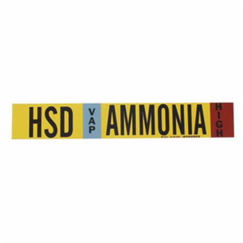 "HPL Liq Ammonia High" Ammonia (IIAR) Pipe Marker - Plastic, Black on Yellow, 8" - 20", 4", 24", 3-1/2", English, Fibreglass Carrier with Clips, High, LIQ, HPL