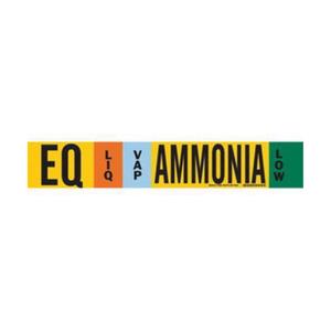 "EQ Liq/Vap Ammonia Low" Ammonia (IIAR) Pipe Marker - Plastic, Black on Yellow, 8" - 20", 4", 24", 3-1/2", English, Fibreglass Carrier with Clips, Low, LIQ/VAP, EQ
