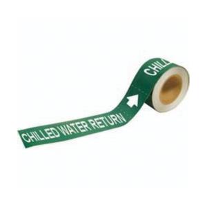 "Chilled Water Return" Pipe Marker - Plastic, White on Green, 2-1/2" - 6", 2", 12", 1-1/4", English, Self-Adhesive