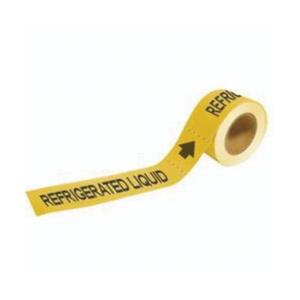 "Refrigerant Liquid" Pipe Markers - Plastic, Black on Yellow, 2-1/2" - 6", 2", 12", 1-1/4", English, Self-Adhesive