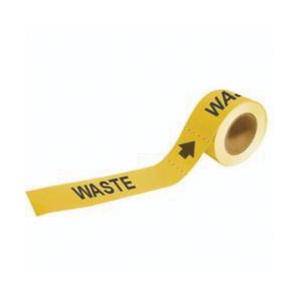 "Waste" Roll Form Pipe Markers - Plastic, Black on Yellow, 2-1/2" - 6", 2", 12", 1-1/2", English, Self-Adhesive