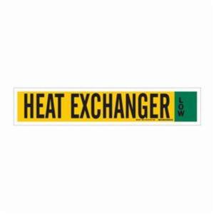 "Heat Exchanger" Ammonia (IIAR) Pipe Marker - Vinyl, Black on Yellow, 8" - 20", 4", 24", 3-1/2", English, Self-Adhesive, Low