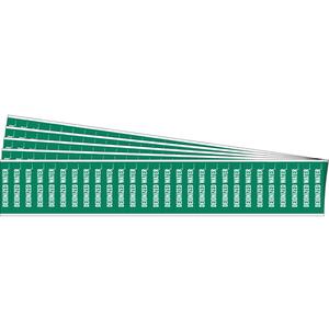 "Deionized Water" Semi-Conductor & Chemical Pipe Markers - Vinyl, White on Green, 0" - 3/4", 1/2", 2-1/4", 1/4", English, Self-Adhesive, 28