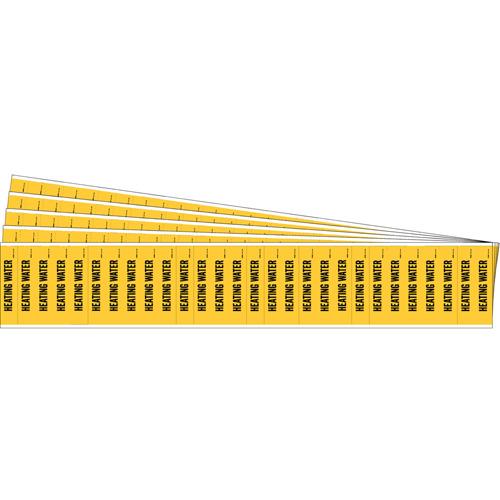 "Heating Water" Semi-Conductor & Chemical Pipe Markers - Vinyl, Black on Yellow, 0" - 3/4", 1/2", 2-1/4", 1/4", English, Self-Adhesive, 28