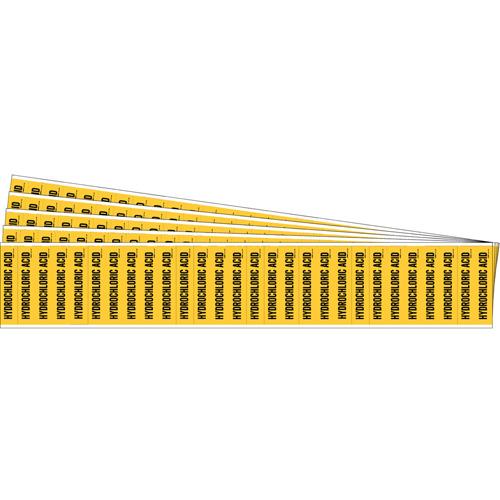"Hydrochloric Acid" Semi-Conductor & Chemical Pipe Markers - Vinyl, Black on Yellow, 0" - 3/4", 1/2", 2-1/4", 1/4", English, Self-Adhesive, 28