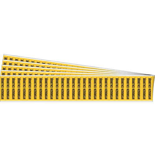 "Hydrogen Chloride" Semi-Conductor & Chemical Pipe Markers - Vinyl, Black on Yellow, 0" - 3/4", 1/2", 2-1/4", 1/4", English, Self-Adhesive, 28