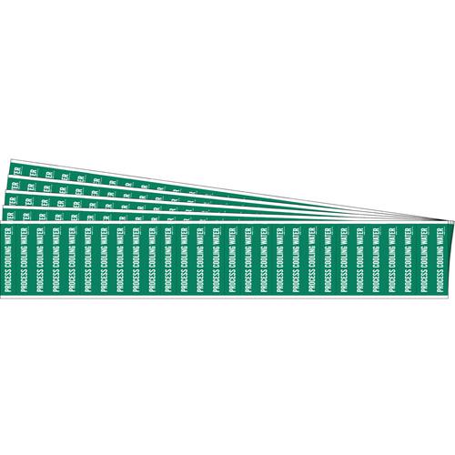 "Process Cooling Water" Semi-Conductor & Chemical Pipe Markers - Vinyl, White on Green, 0" - 3/4", 1/2", 2-1/4", 1/4", English, Self-Adhesive, 28