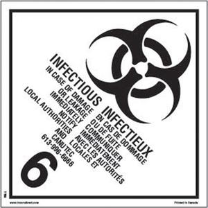 TDG Shipping Labels - 6.2, Infectious Substances, Paper, 4", 4"