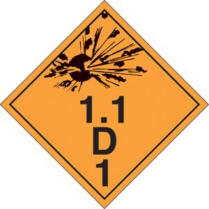 Explosive Materials TDG Placards - Aluminum, 1.1D, Explosive 1.1D