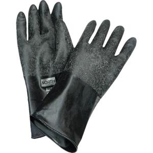 Chemical Resistant Gloves - X-Large/10, Medium/8, Large/9, 14", 32-mil, Rolled, Butyl Rubber, Unlined, Unrated, Rough, Black