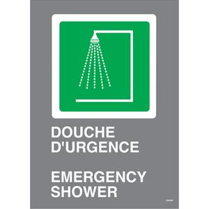 Douche d'urgence / Emergency Shower CSA Standard Safety Sign - Plastic, 14", 10", Bolt-On, Bilingual with Pictogram, First Aid, Douche D'Urgence; Emergency Shower w/Pictogram