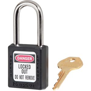 410 Series Zenex™ Padlocks - Set of Six - Safety Padlock, 1-1/2", 1/4", 1-1/2", 25/32", Thermoplastic, Steel, Black, Keyed Alike, 1-3/4"