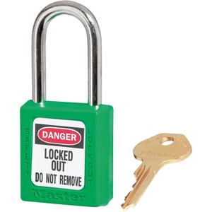 410 Series Zenex™ Padlocks - Set of Six - Safety Padlock, 1-1/2", 1/4", 1-1/2", 25/32", Thermoplastic, Steel, Green, Keyed Alike, 1-3/4"