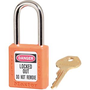 410 Series Zenex™ Padlocks - Set of Six - Safety Padlock, 1-1/2", 1/4", 1-1/2", 25/32", Thermoplastic, Steel, Orange, Keyed Alike, 1-3/4"