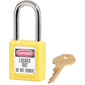 Xenoy® Locks - Safety Padlock, 1-1/2", 1/4", 1-1/2", 25/32", Thermoplastic, Metal, Yellow, Keyed Alike