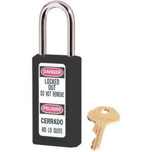 411 Series Zenex™ Padlocks - Safety Padlock, 1-1/2", 1/4", 1-1/2", 25/32", Thermoplastic, Metal, Black, Blue, Green, Orange, Red, Yellow, Keyed Different, 3", 0.25 lbs.