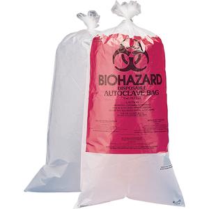 Hazardous Waste Disposal Bags - Bio-Hazard, 24", 12", Clear, 100, X-Strong, 1.5 mils, 3.7 L (1 Gal.), 1/2 to 1, PRINTED WITH STERILIZATION INDICATOR PATCH