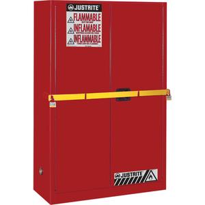 High Security Flammables Safety Cabinet with Steel Bar - 45 gal., 43", 18", 65", 2, 2, Manual, NFPA/OSHA/FM, Steel, Red