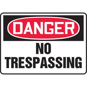 "No Trespassing" Sign - Aluminum, 14", 10", Bolt-On, English, Admittance and Exit, Danger; No Trespassing, '-20°F to 140°F, 5 years outdoors