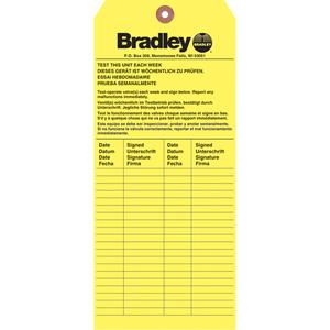 Inspection Tag - Paper, English, 3-6/8", 5-7/8", Bradley Test This Unit Each Week